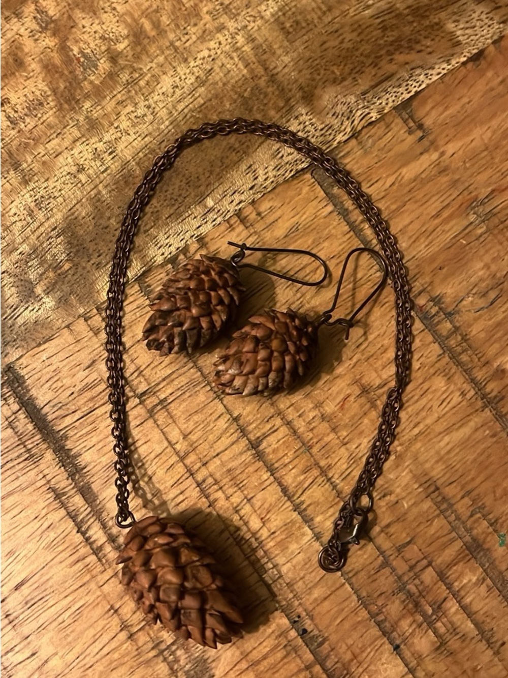Handmade Pinecone Necklace and Earring Set